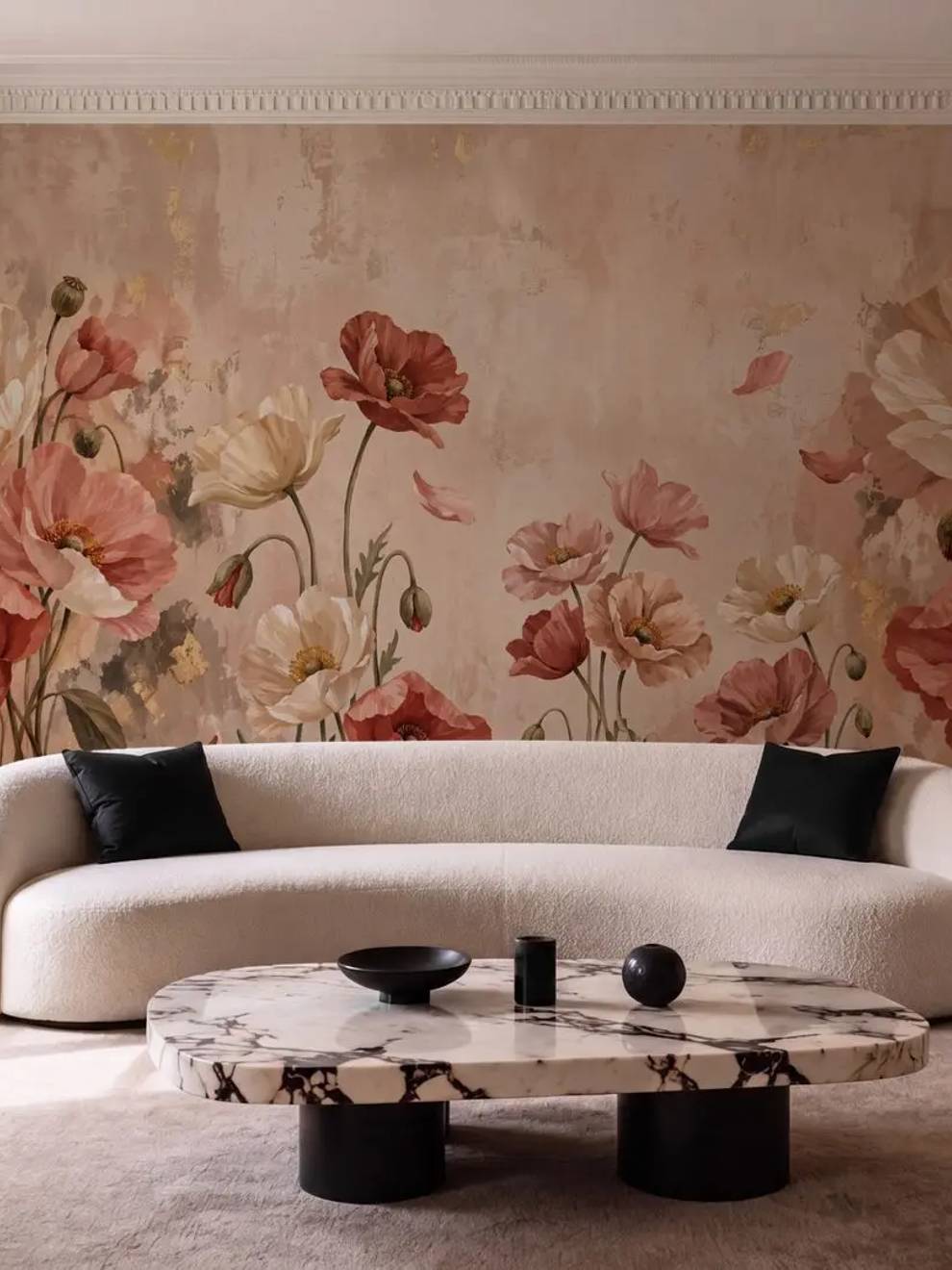 Romantic Wallpaper Mural with Oil Painted Poppies
