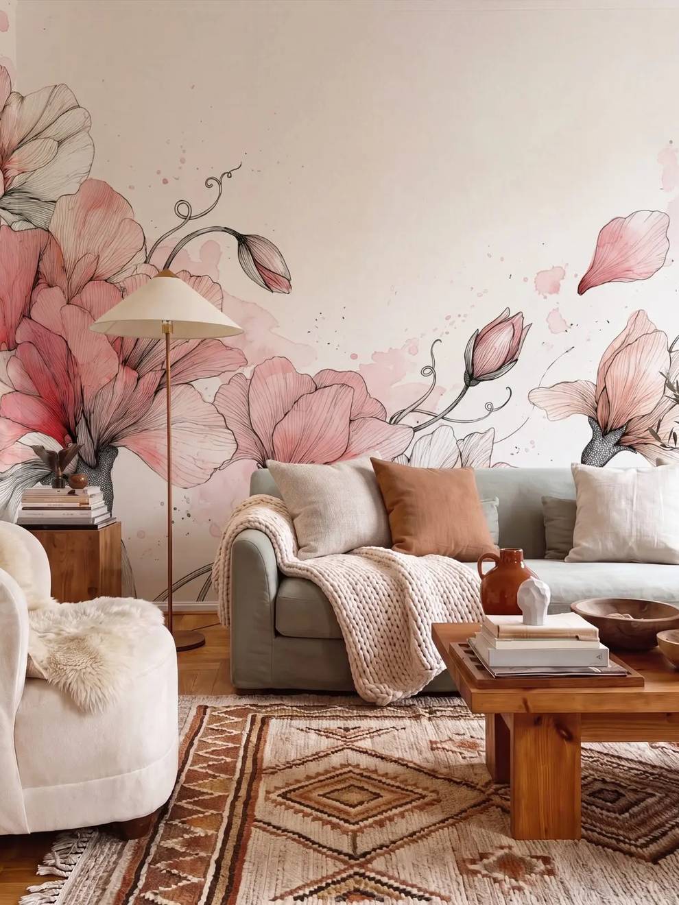 Blush Sweet Pea Wallpaper Mural