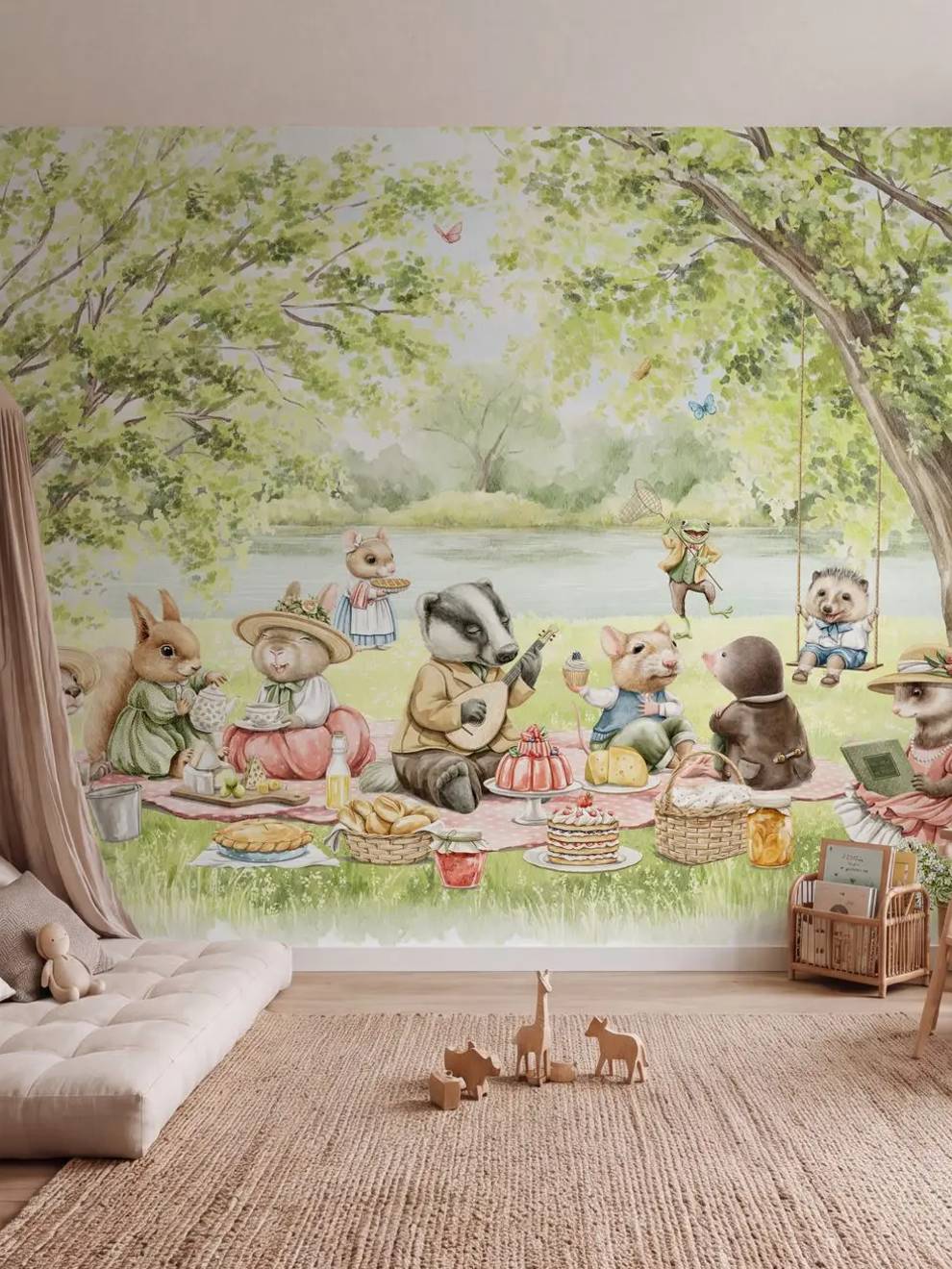 Woodland Animal Picnic Wallpaper