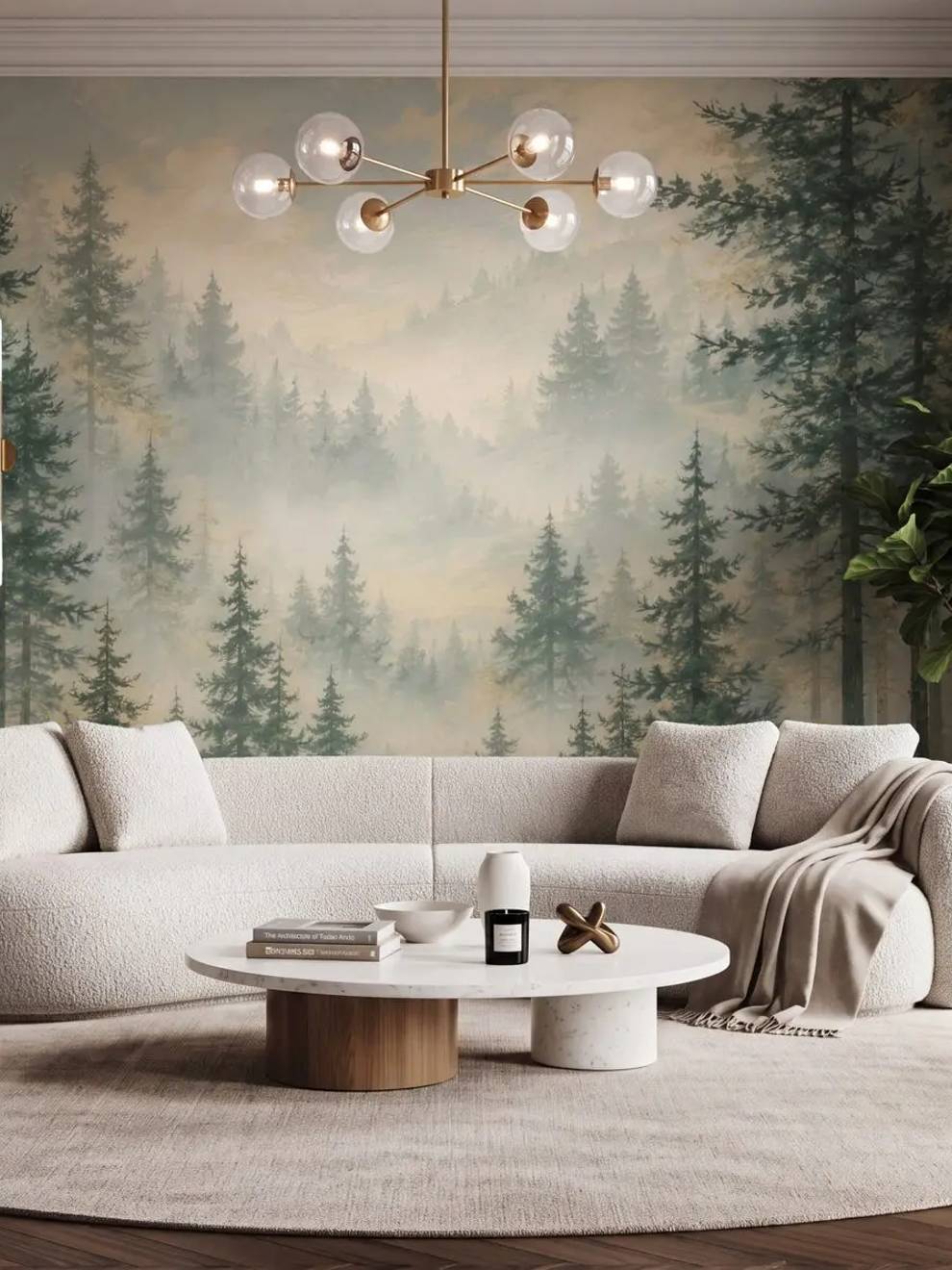 Misty Conifer Forest Wallpaper Mural New