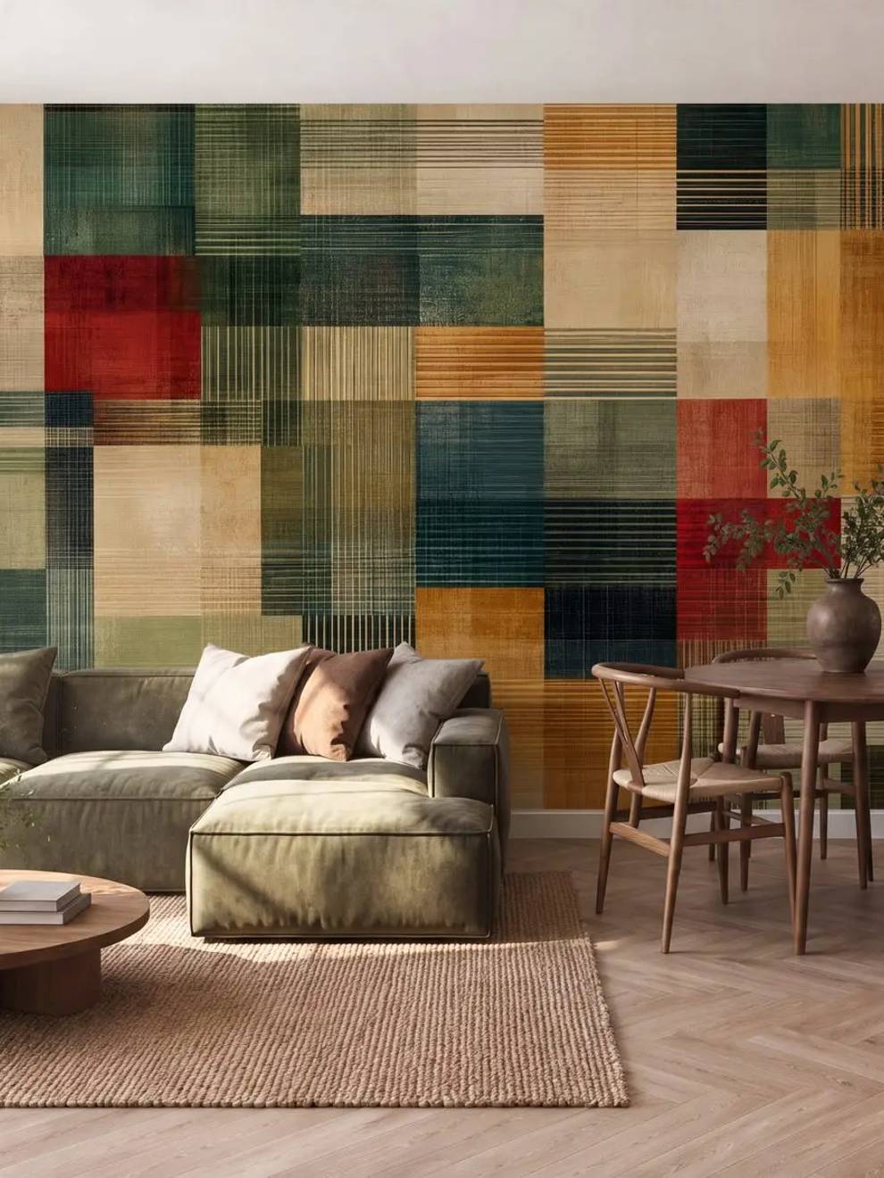 Modern Wallpaper Mural with Woven Geometric Blocks