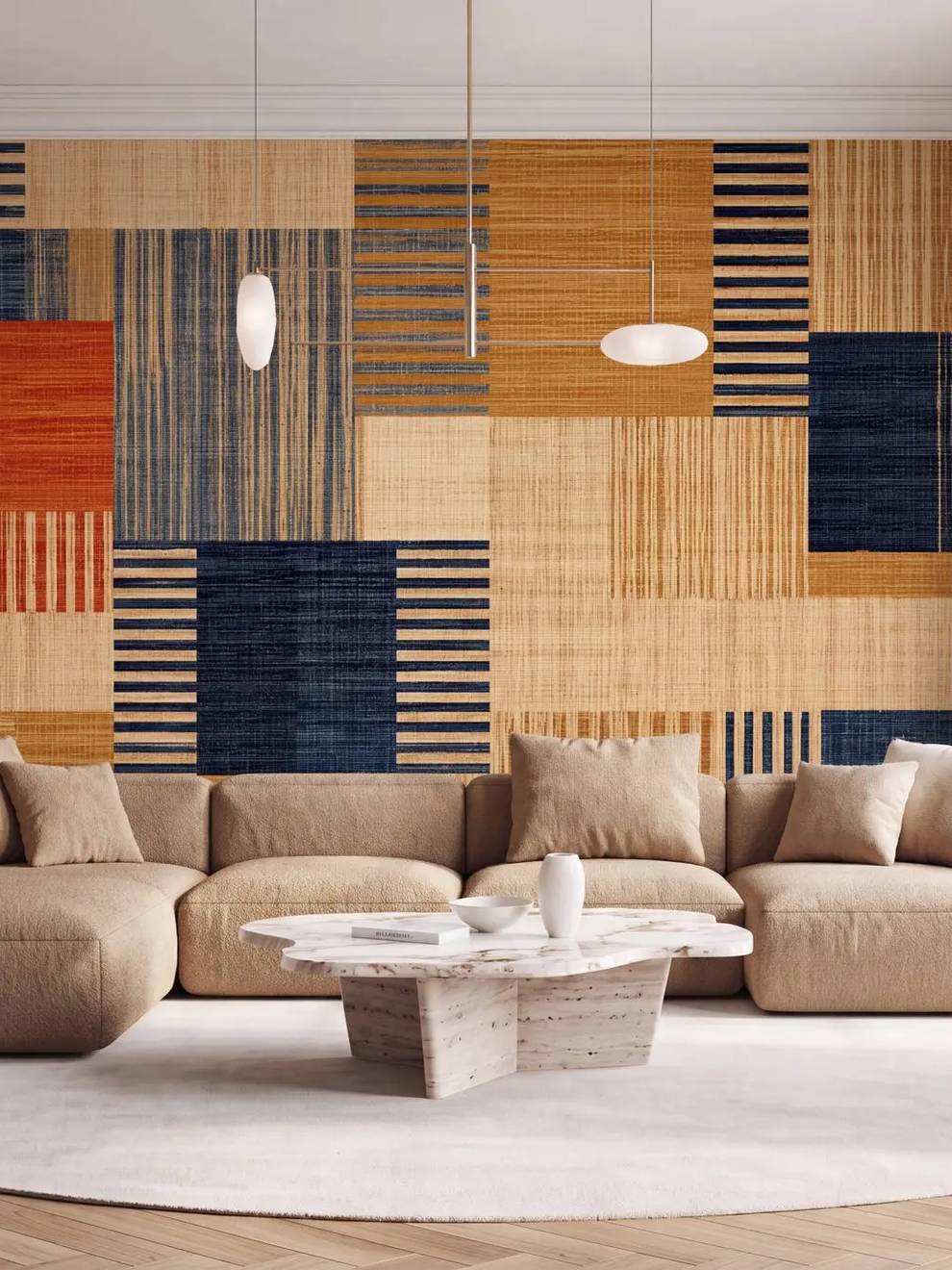 Wallpaper Retro Style Geometric Textile Wallpaper Mural