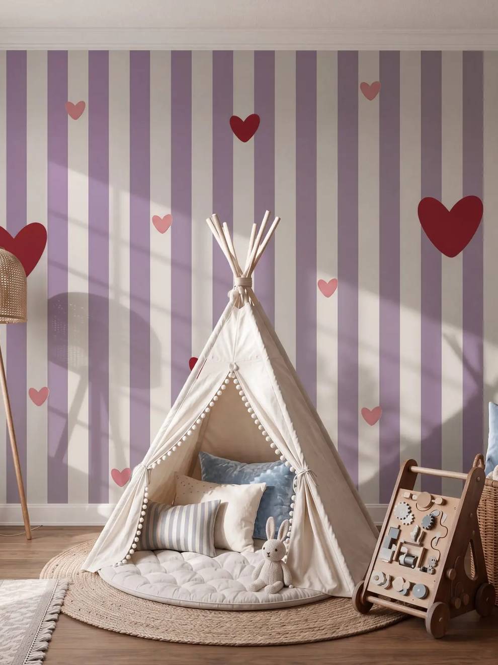 Pink Heart Stripe Wallpaper Mural