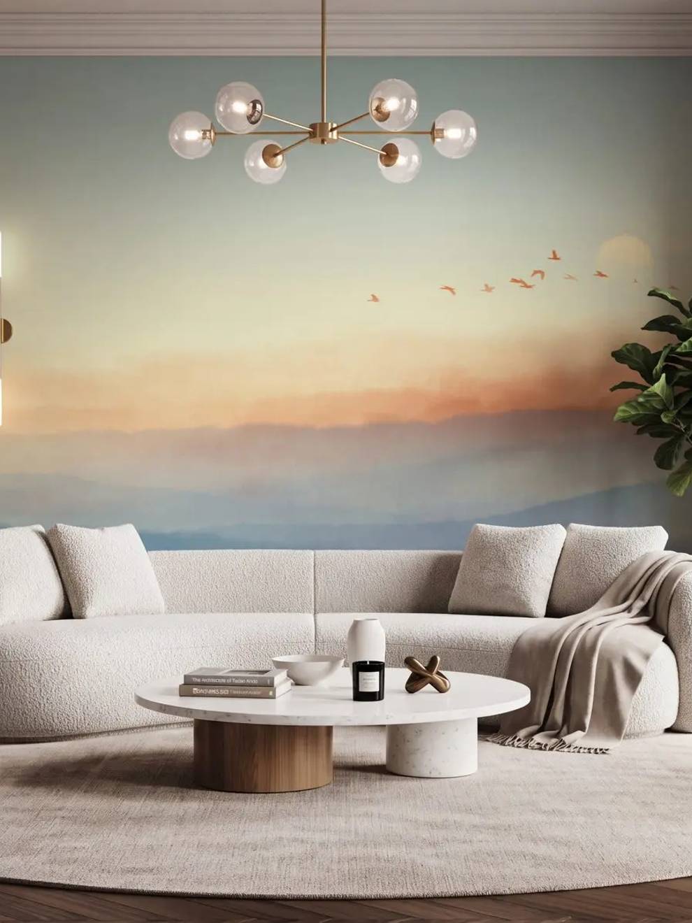 Watercolour Mountain Birds Wallpaper Mural