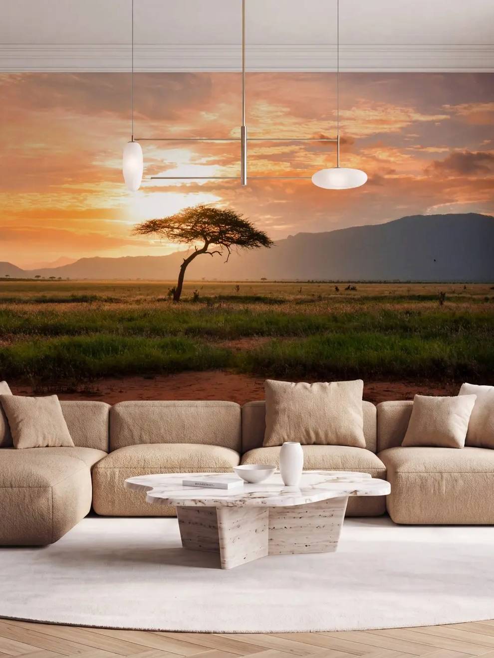 African Savannah Sunset Wallpaper Mural