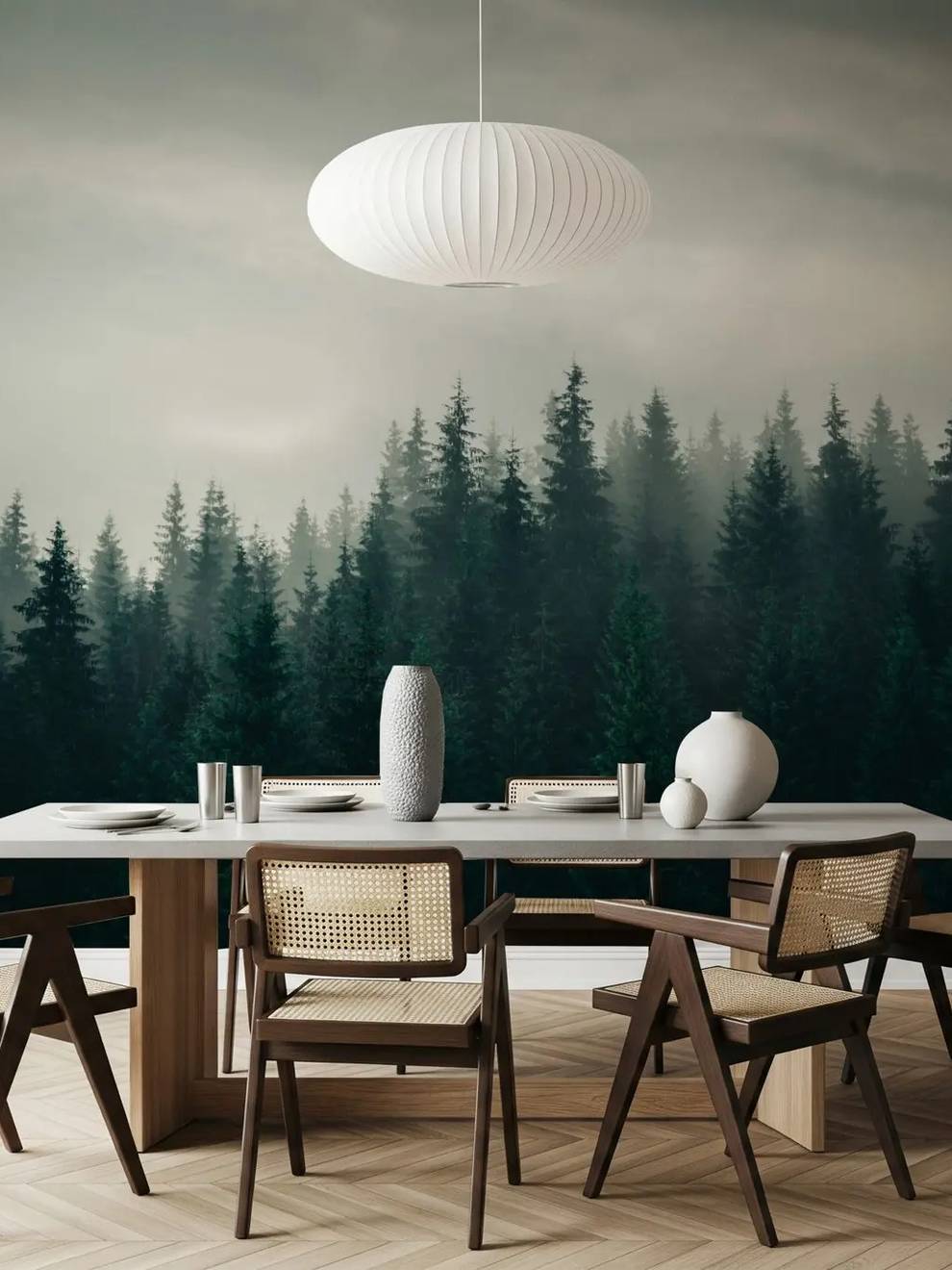 Misty Pine Forest Wallpaper