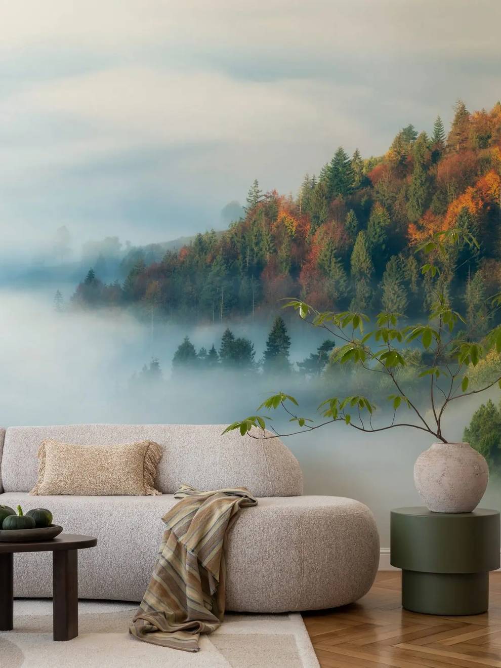 Misty Autumn Forest Wallpaper Mural