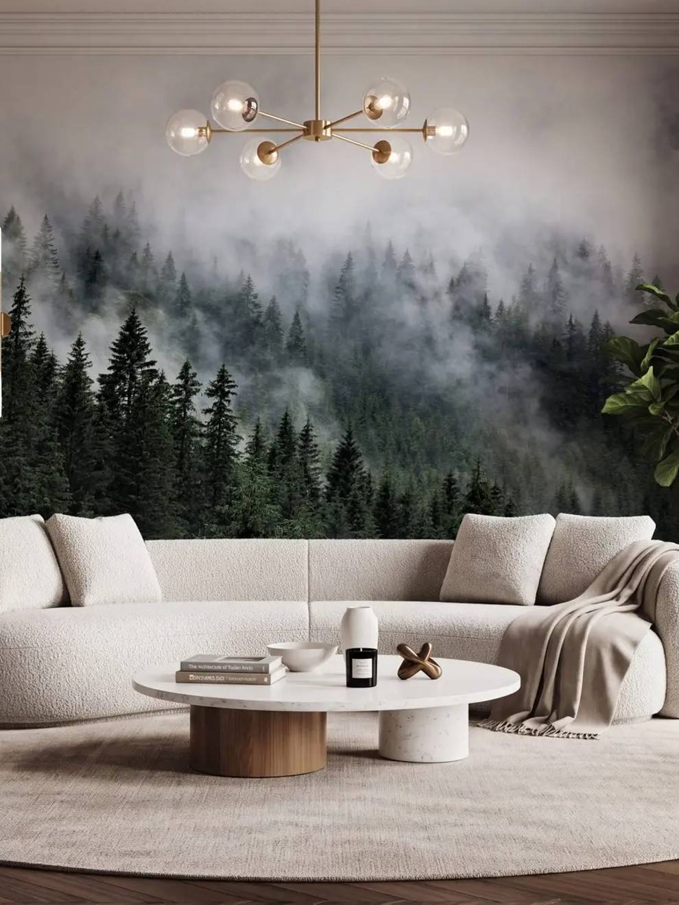 Misty Conifer Forest Wallpaper Mural