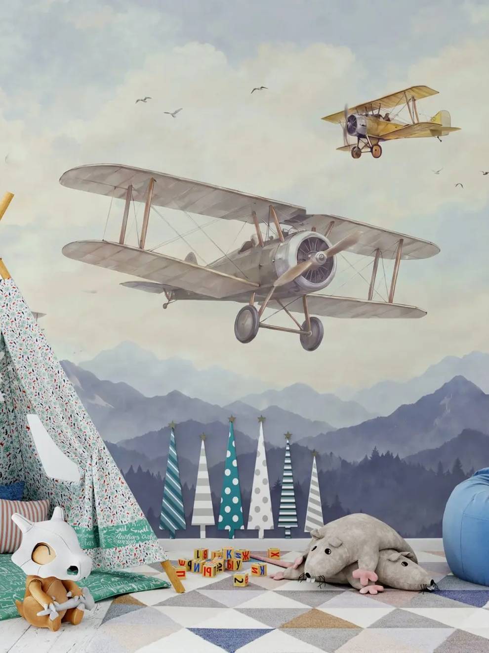 Watercolor Airplane Wallpaper Mural