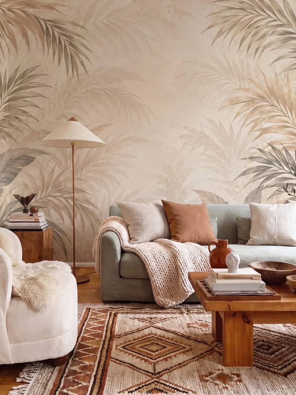 Neutral Tropical Botanical Wallpaper Mural
