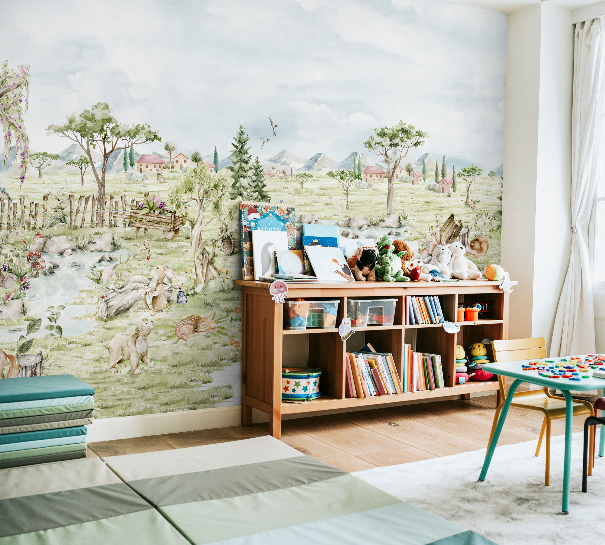 Serene Pastoral Landscape with Animals Wallpaper